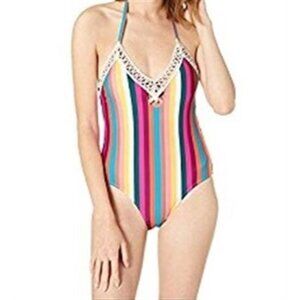 NWT California Sunshine Multicolor Striped M Open-back One-piece Swimsuit #96610
